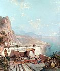 Franz Richard Unterberger Canvas Paintings - Amalfi, Golfe de Salerne